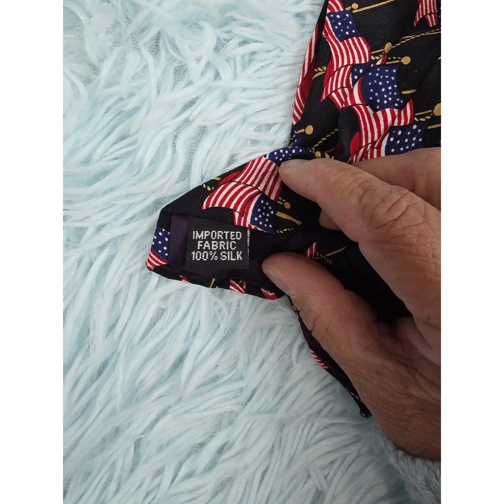 American Traditions Men's Necktie Silk Satin Wavy American Flags Patriotic Tie